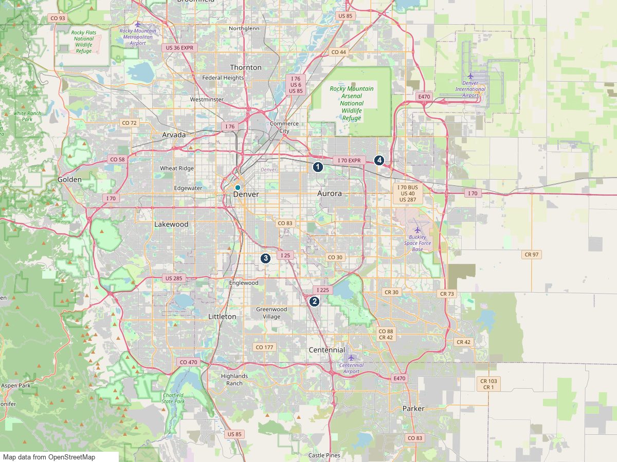 Map of Denver loft buildings outside downtown with a loft for sale